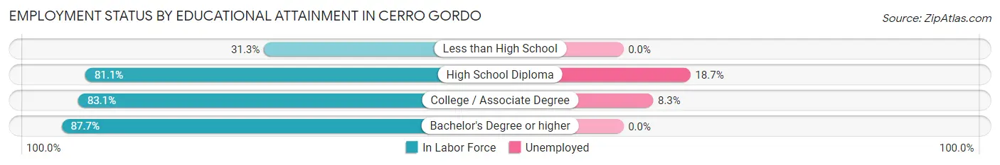 Employment Status by Educational Attainment in Cerro Gordo
