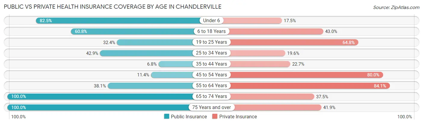 Public vs Private Health Insurance Coverage by Age in Chandlerville