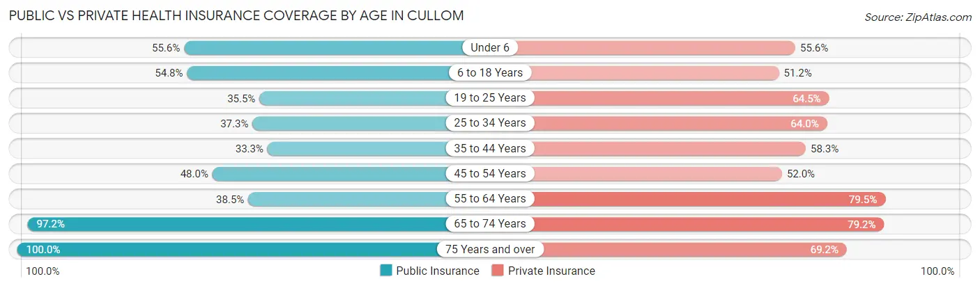 Public vs Private Health Insurance Coverage by Age in Cullom