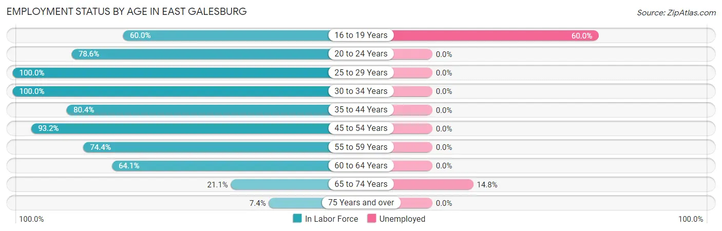 Employment Status by Age in East Galesburg