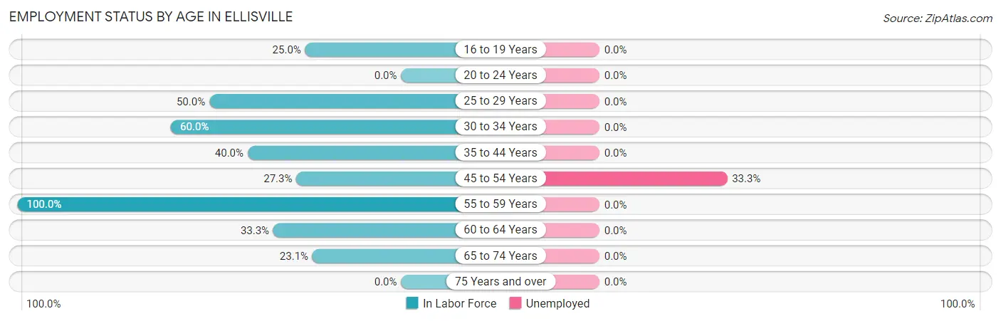 Employment Status by Age in Ellisville