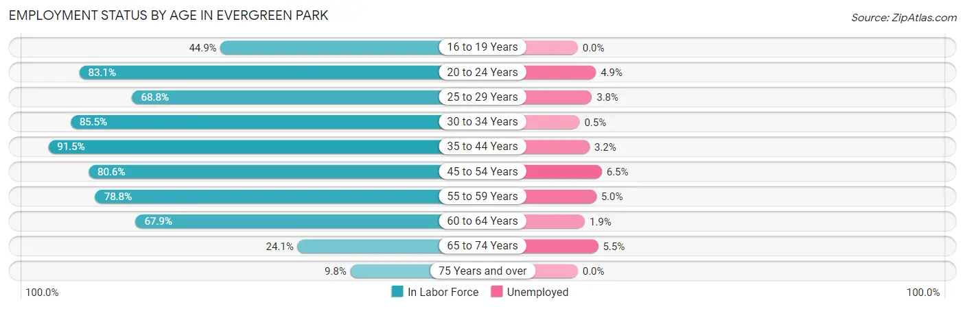 Employment Status by Age in Evergreen Park
