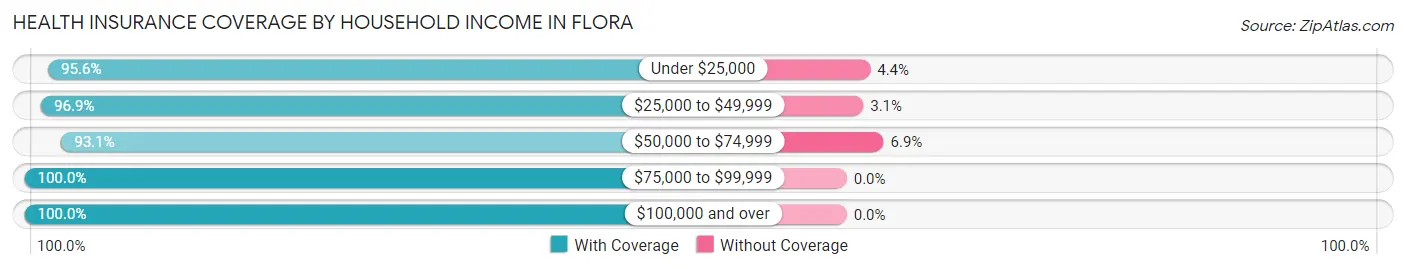 Health Insurance Coverage by Household Income in Flora