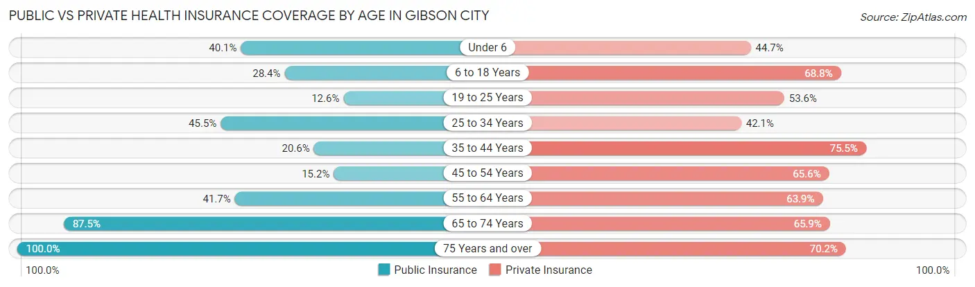 Public vs Private Health Insurance Coverage by Age in Gibson City