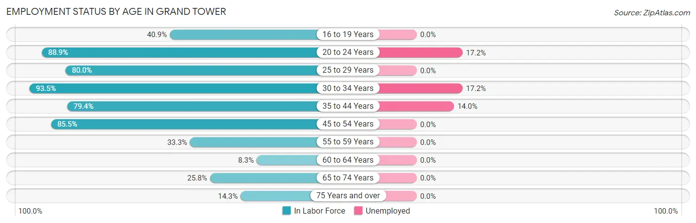 Employment Status by Age in Grand Tower
