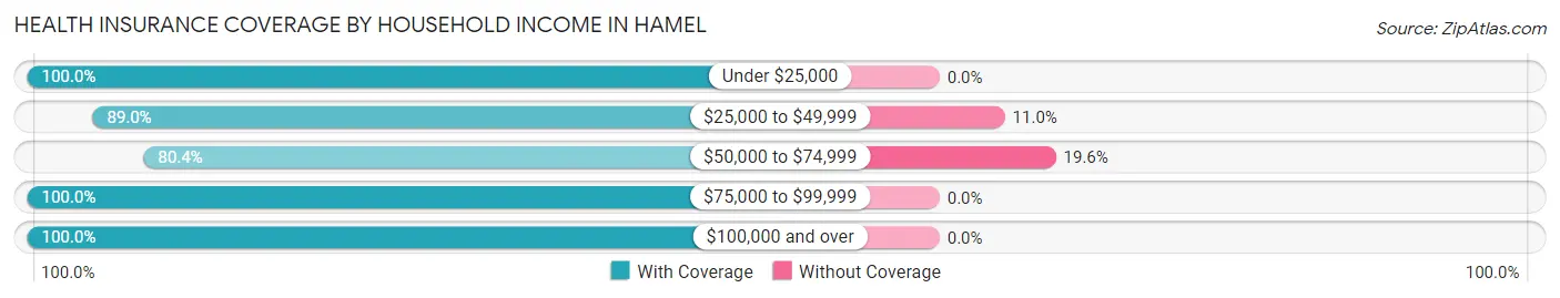 Health Insurance Coverage by Household Income in Hamel