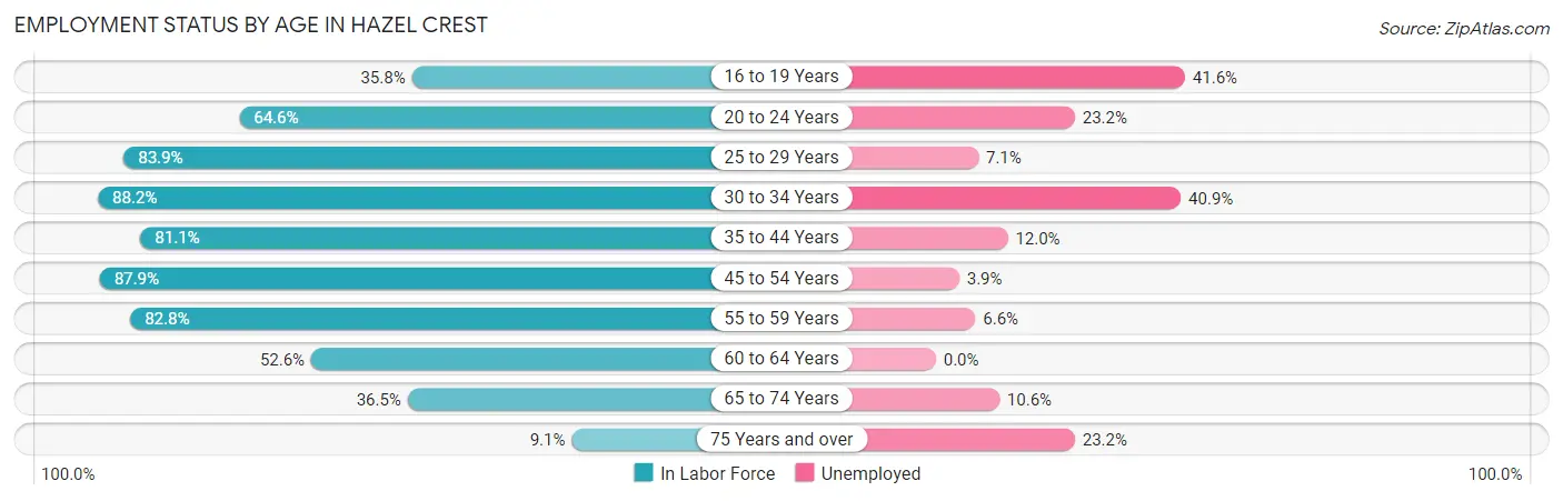 Employment Status by Age in Hazel Crest
