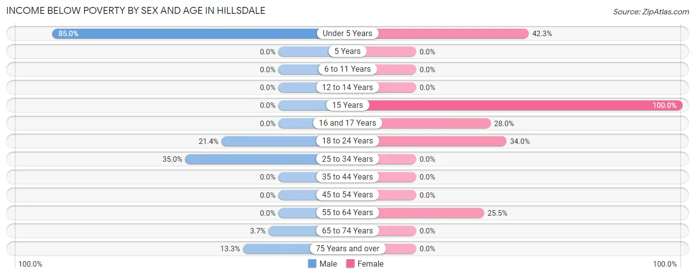 Income Below Poverty by Sex and Age in Hillsdale