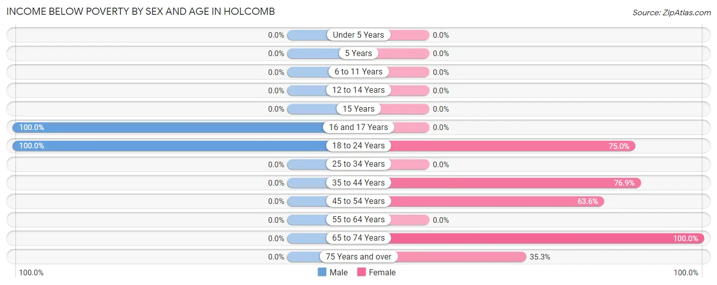 Income Below Poverty by Sex and Age in Holcomb