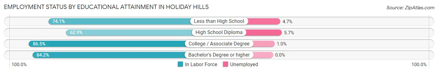 Employment Status by Educational Attainment in Holiday Hills
