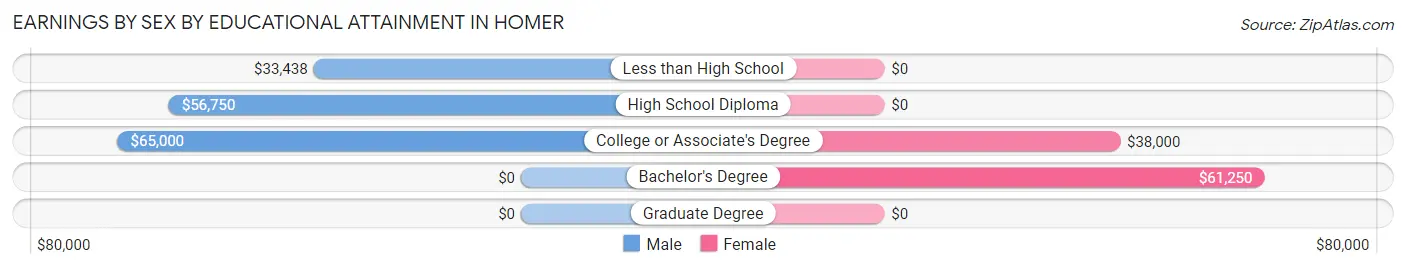 Earnings by Sex by Educational Attainment in Homer