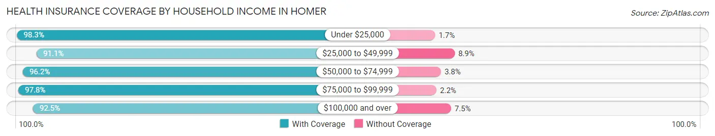 Health Insurance Coverage by Household Income in Homer