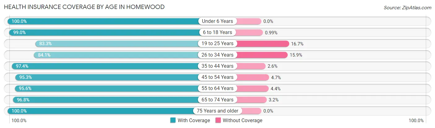 Health Insurance Coverage by Age in Homewood