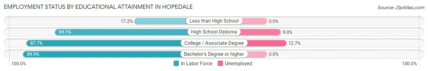 Employment Status by Educational Attainment in Hopedale