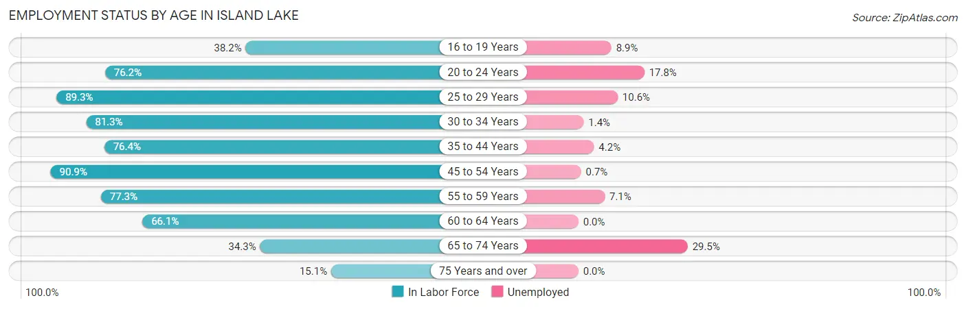 Employment Status by Age in Island Lake