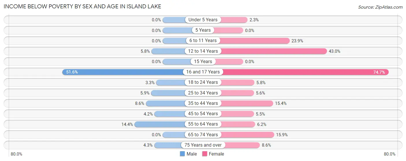 Income Below Poverty by Sex and Age in Island Lake