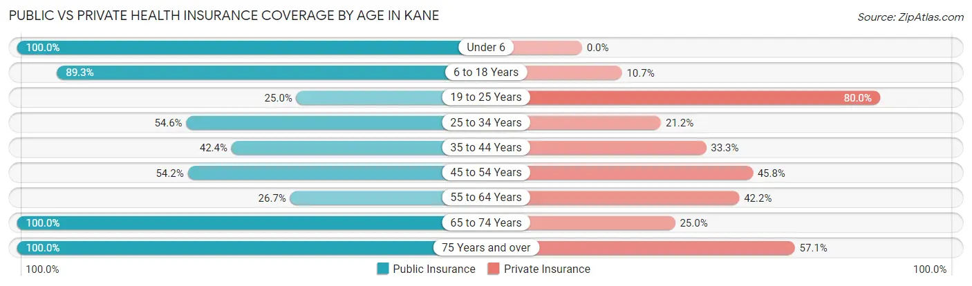 Public vs Private Health Insurance Coverage by Age in Kane