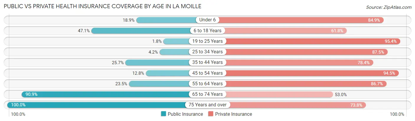 Public vs Private Health Insurance Coverage by Age in La Moille