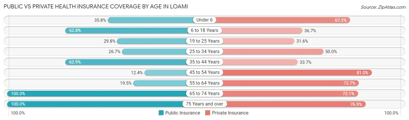 Public vs Private Health Insurance Coverage by Age in Loami
