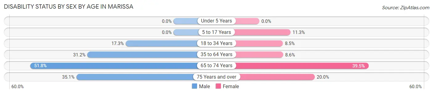 Disability Status by Sex by Age in Marissa