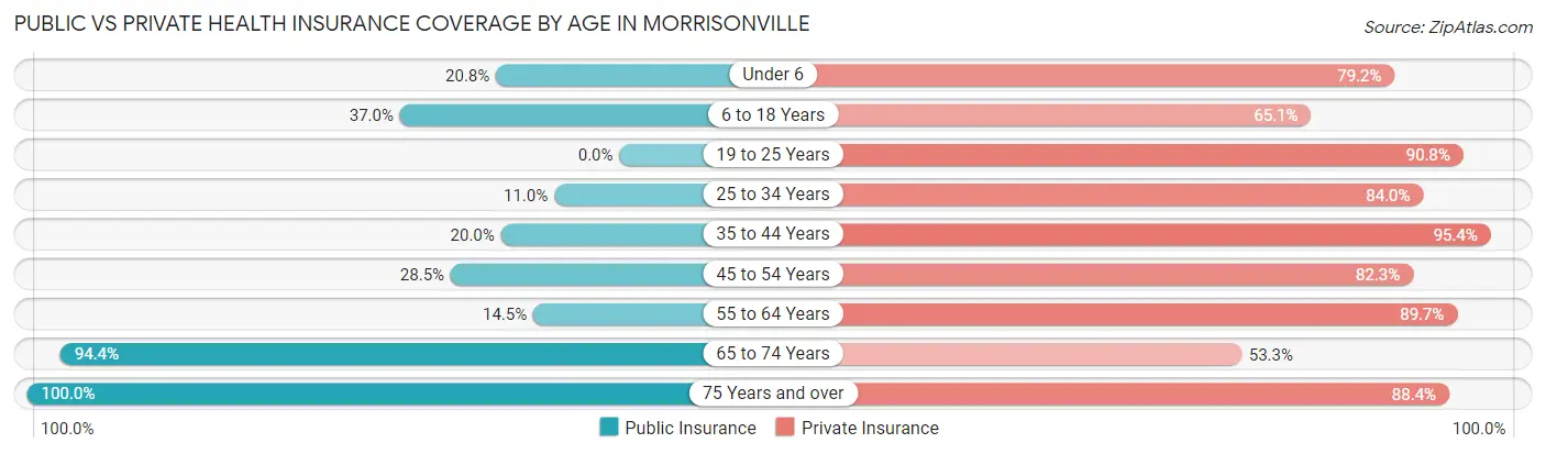Public vs Private Health Insurance Coverage by Age in Morrisonville