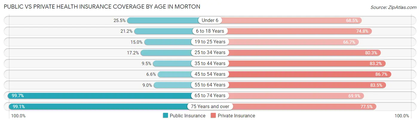 Public vs Private Health Insurance Coverage by Age in Morton