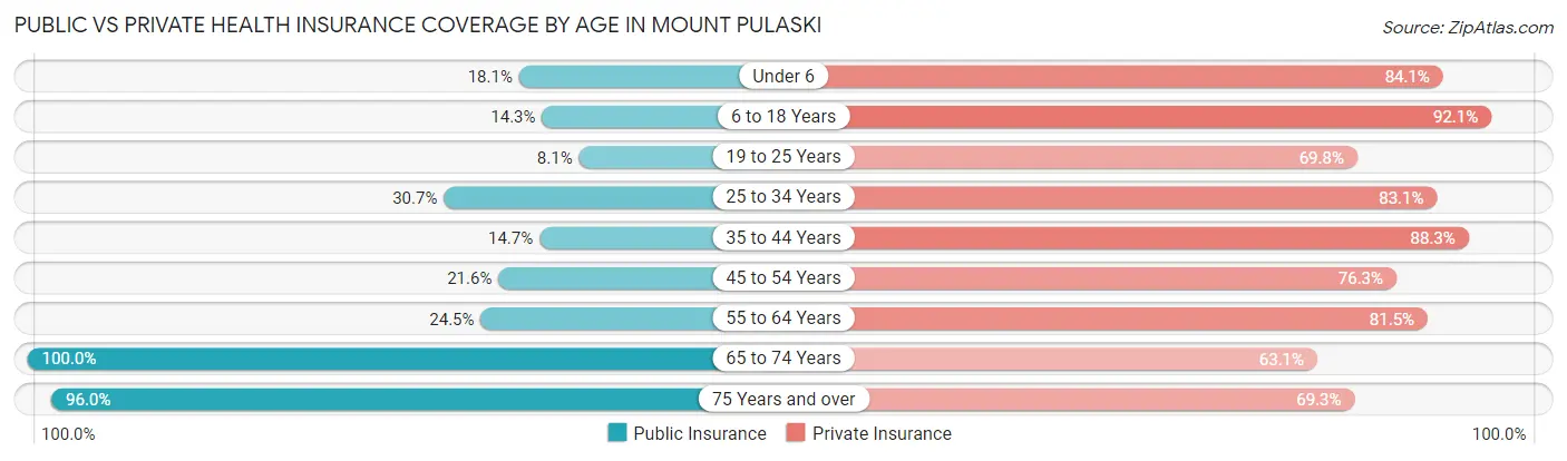 Public vs Private Health Insurance Coverage by Age in Mount Pulaski