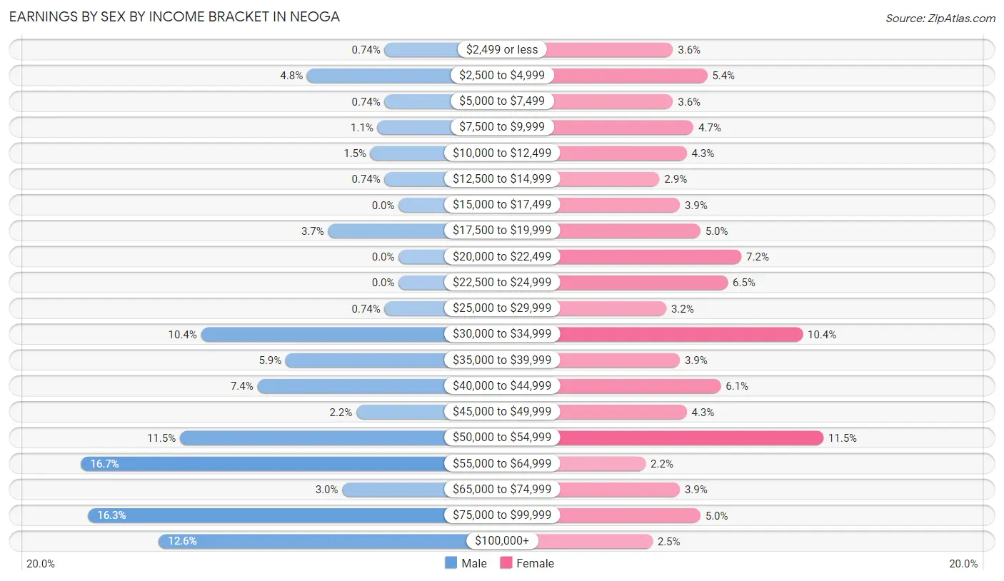 Earnings by Sex by Income Bracket in Neoga