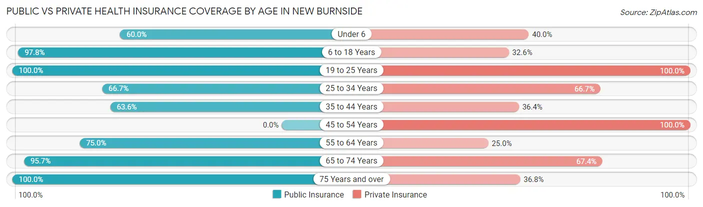 Public vs Private Health Insurance Coverage by Age in New Burnside