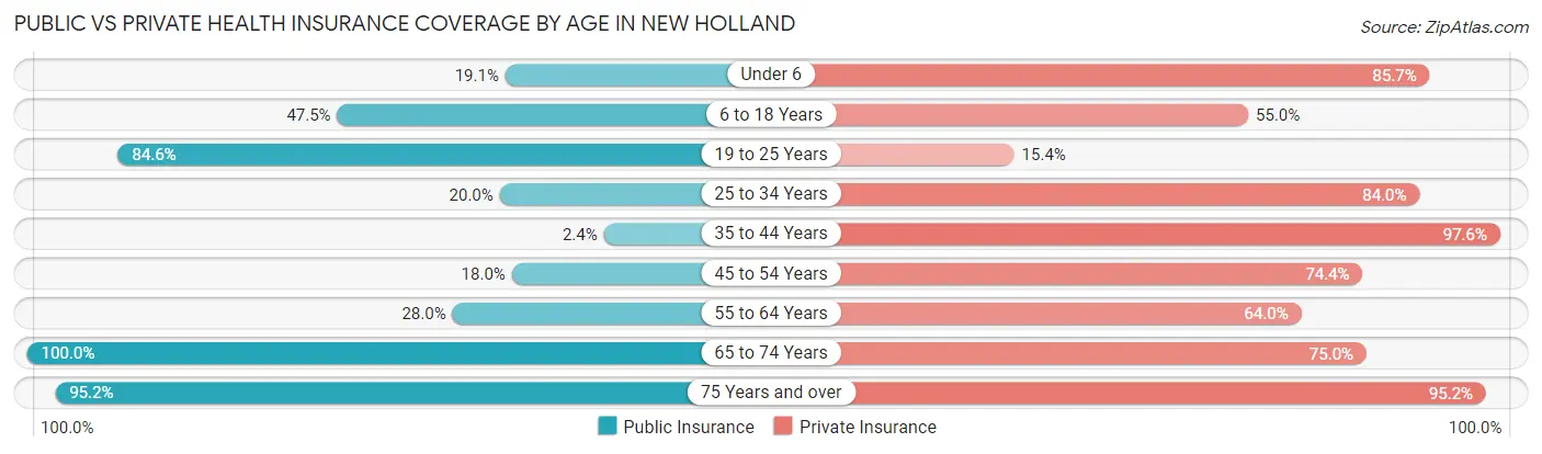 Public vs Private Health Insurance Coverage by Age in New Holland