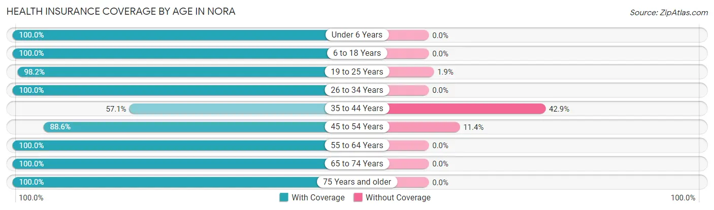 Health Insurance Coverage by Age in Nora
