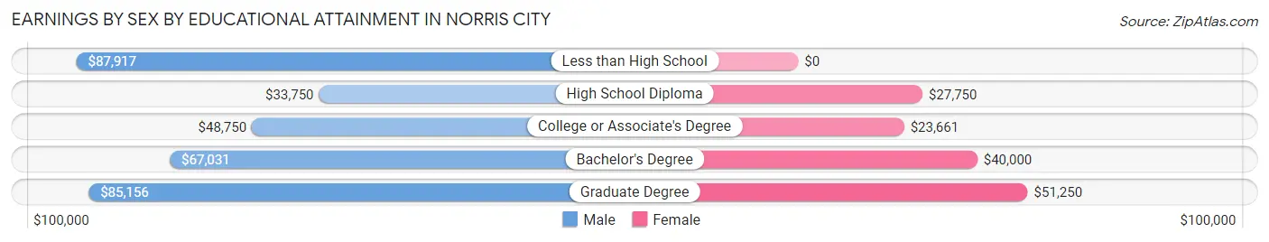 Earnings by Sex by Educational Attainment in Norris City
