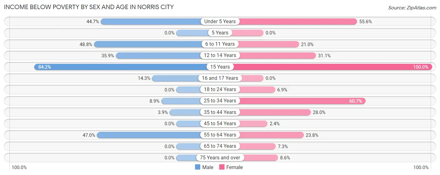 Income Below Poverty by Sex and Age in Norris City