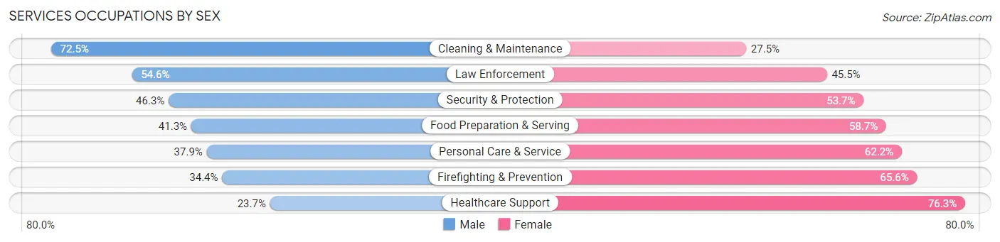 Services Occupations by Sex in Oak Forest