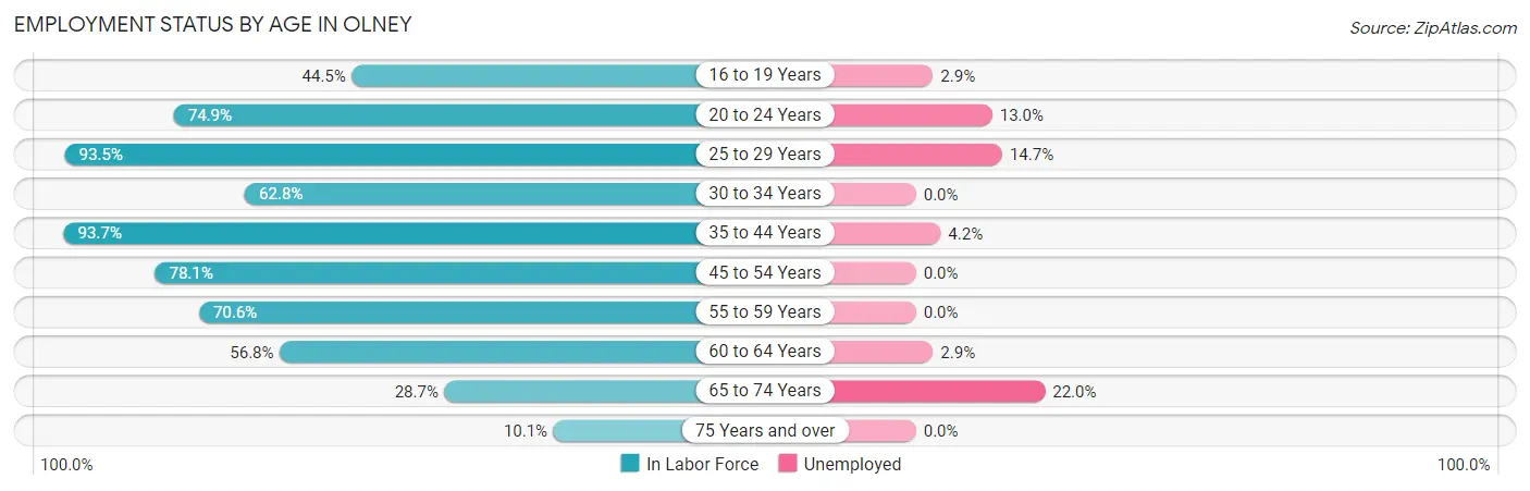 Employment Status by Age in Olney