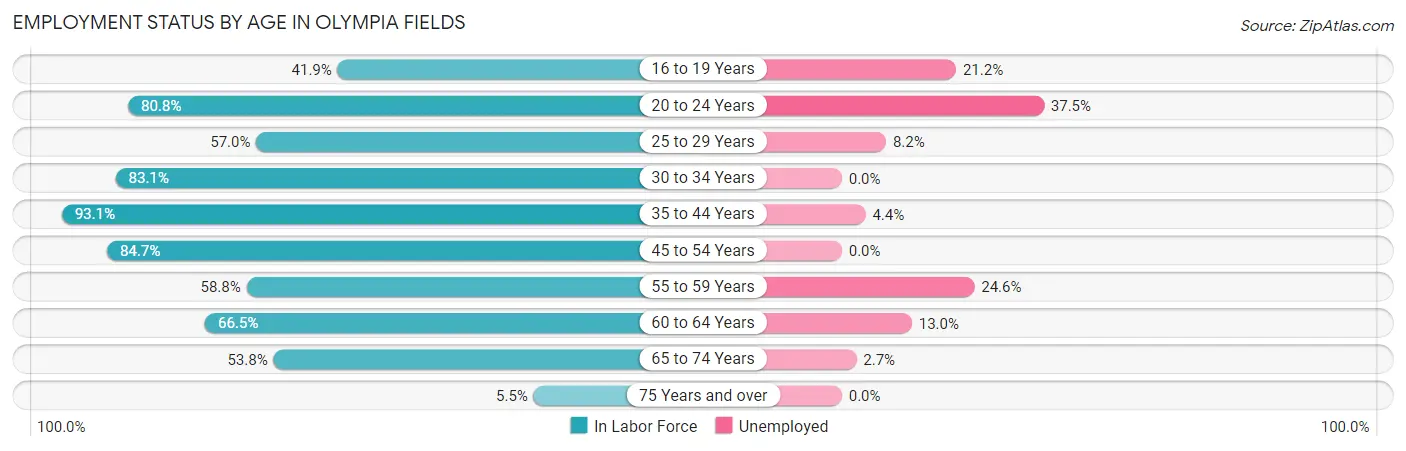 Employment Status by Age in Olympia Fields