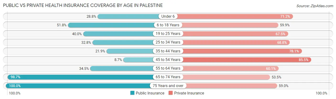 Public vs Private Health Insurance Coverage by Age in Palestine
