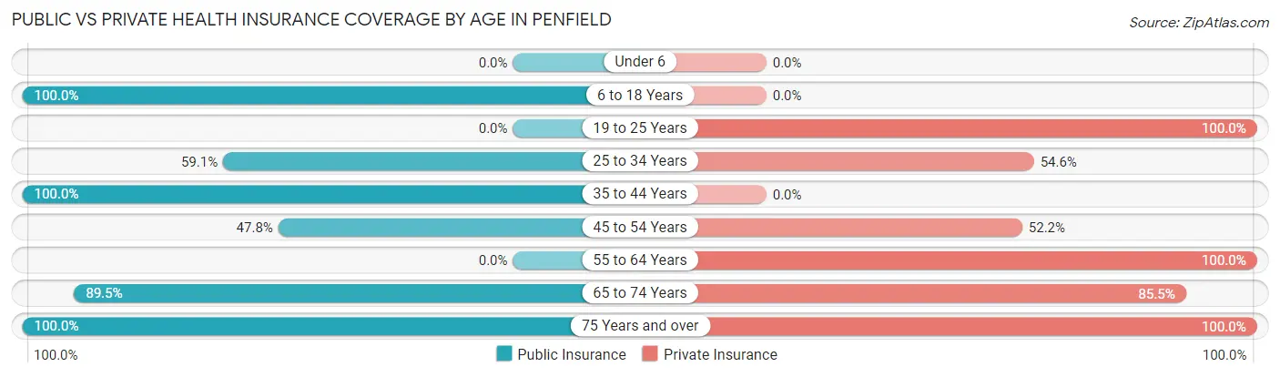 Public vs Private Health Insurance Coverage by Age in Penfield