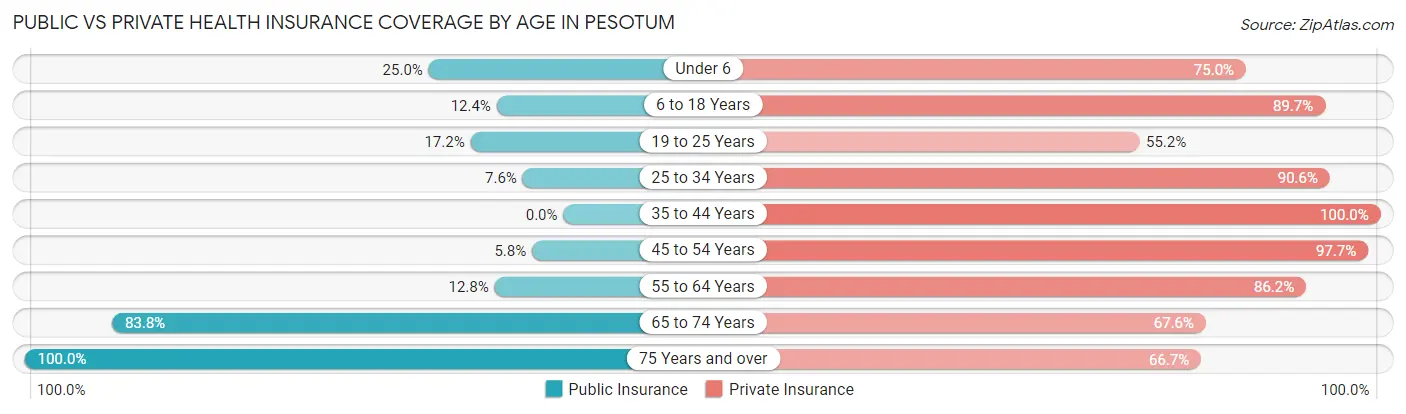 Public vs Private Health Insurance Coverage by Age in Pesotum