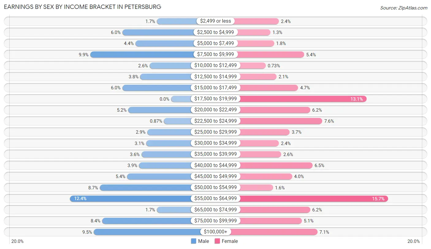 Earnings by Sex by Income Bracket in Petersburg