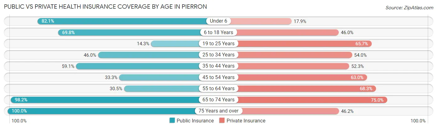 Public vs Private Health Insurance Coverage by Age in Pierron