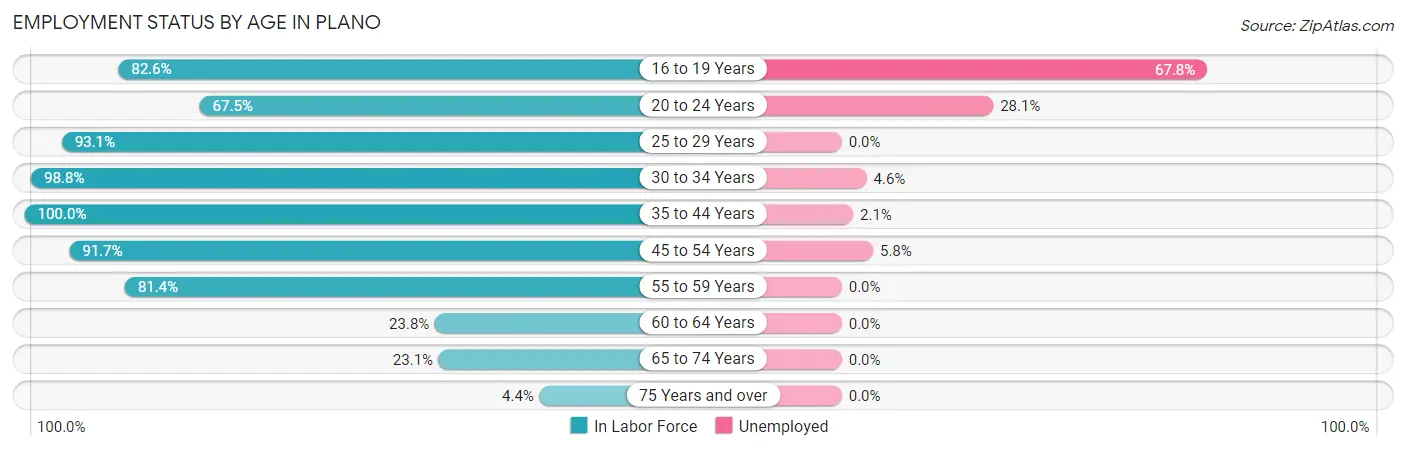 Employment Status by Age in Plano