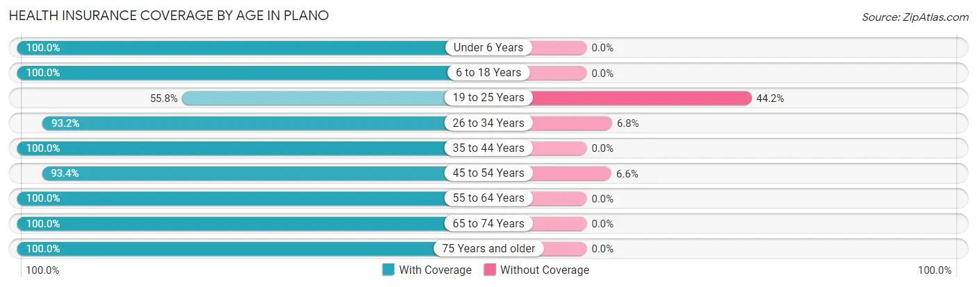 Health Insurance Coverage by Age in Plano