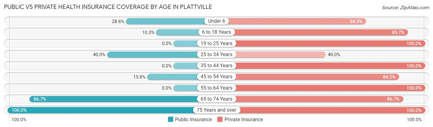 Public vs Private Health Insurance Coverage by Age in Plattville
