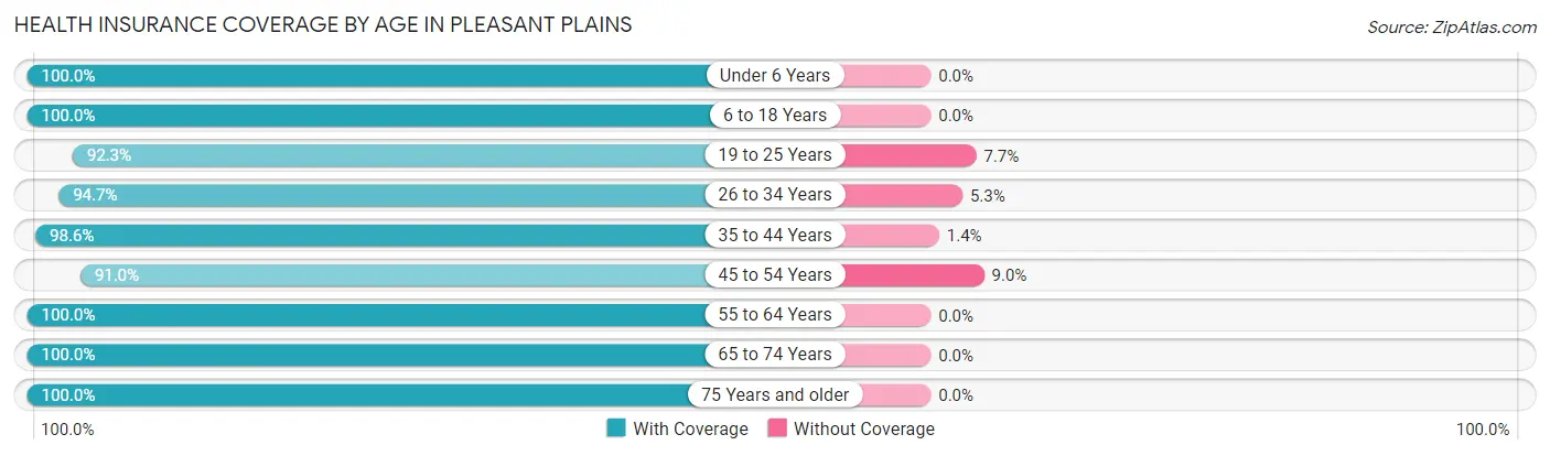 Health Insurance Coverage by Age in Pleasant Plains