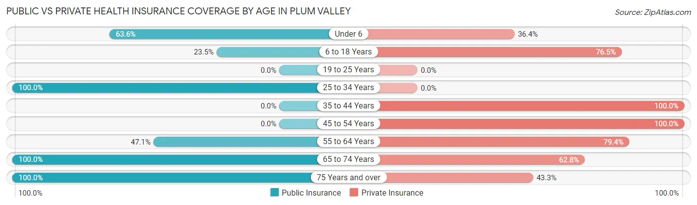 Public vs Private Health Insurance Coverage by Age in Plum Valley