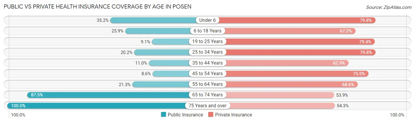 Public vs Private Health Insurance Coverage by Age in Posen