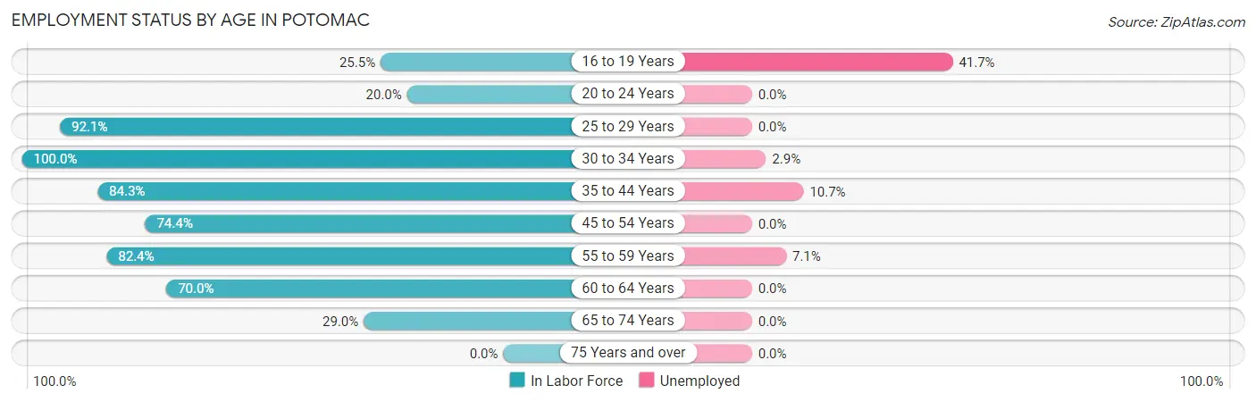 Employment Status by Age in Potomac