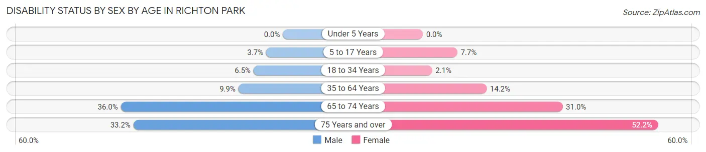 Disability Status by Sex by Age in Richton Park