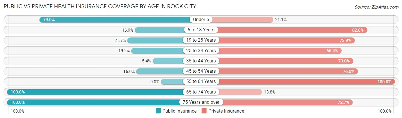 Public vs Private Health Insurance Coverage by Age in Rock City